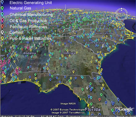 Dane o zanieczyszczeniu atmosfery z Google Earth